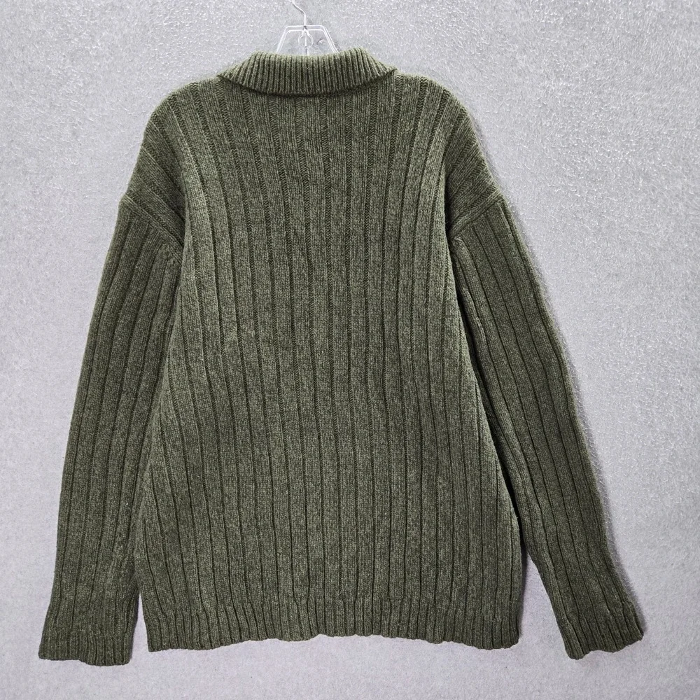 VINTAGE Guess‎ Men Sweater Large Green Knit 100% Lambswool Polo Collar Pullover